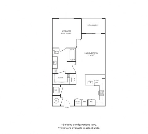 Floor plan of a 1 bedroom apartment